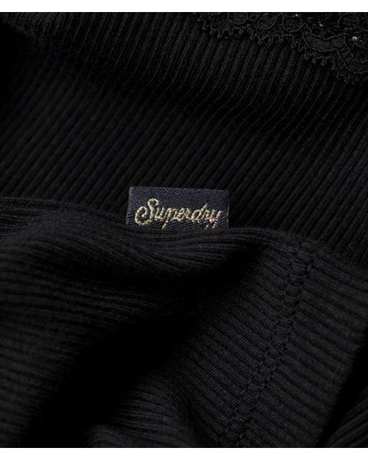 Superdry Black & Co Ladies Organic Cotton Vintage Rib Lace Trim Cami Top