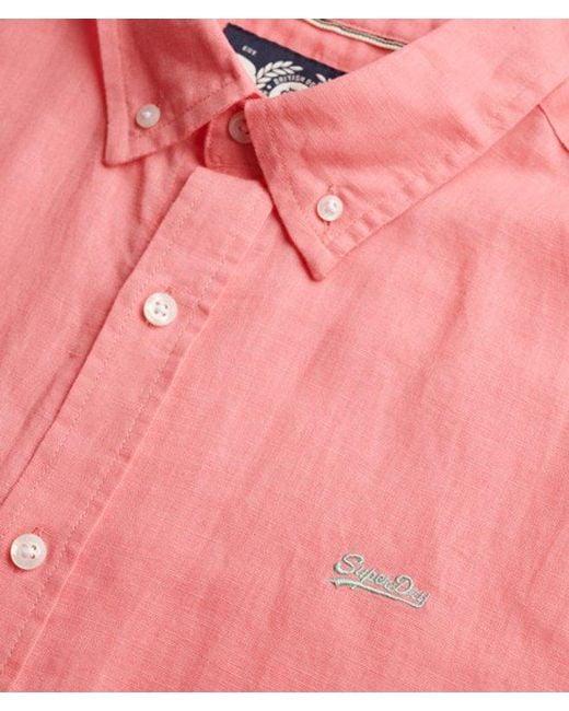 Superdry Pink Cotton Linen Short Sleeve Shirt for men