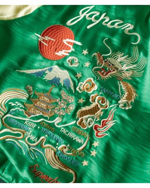 Superdry Green Sukajan Embroidered Bomber Jacket