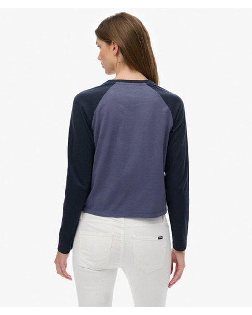 Superdry Blue Essential Logo Long Sleeve Baseball Top