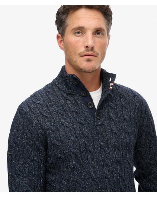 Superdry Blue & Co Classic Cable Knit Button Neck Jumper for men