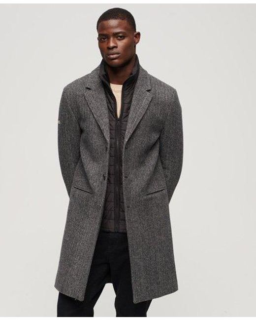 Superdry Gray 2 In 1 Wool Overcoat for men