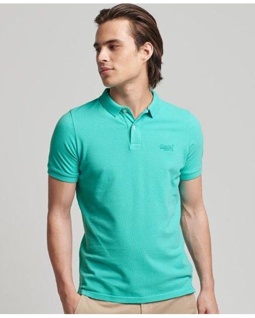 Superdry Blue Organic Cotton Vintage Destroy Polo Shirt Aruba Aqua for men
