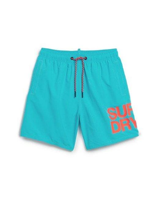 Superdry Blue Sportswear Logo 17-inch Recycled Swim Shorts for men