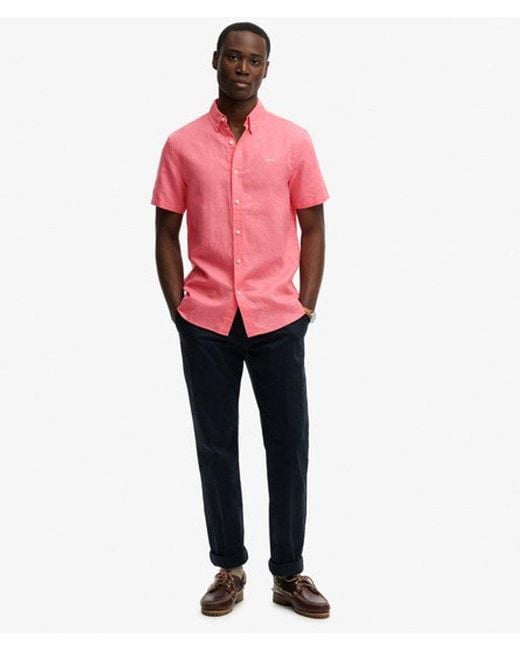 Superdry Pink Cotton Linen Short Sleeve Shirt for men