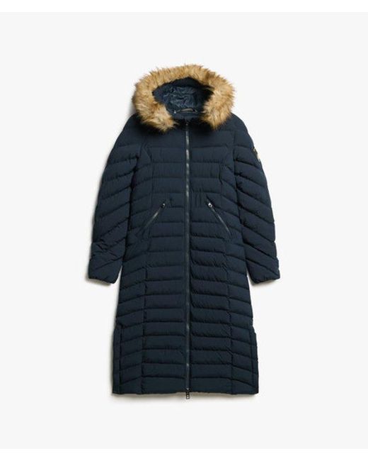 Superdry Blue & Co Slim Fit Fuji Faux Fur Hooded Long Jacket