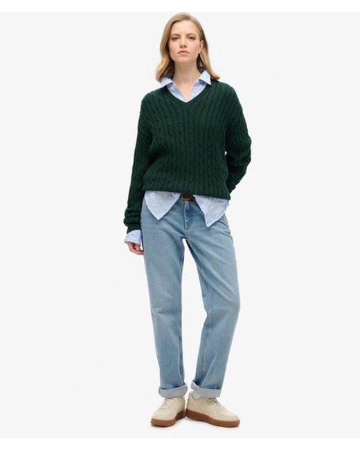 Superdry Green & Co Cable Knit Oversized V Neck Jumper