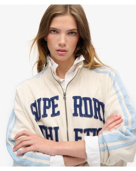 Superdry White & Co Side Striped Athletic Essentials Applique Loose Zip Track Top