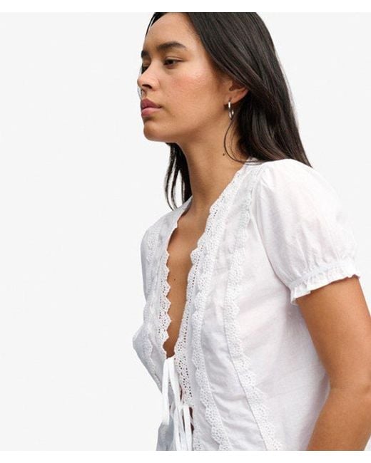 Superdry White & Co Lace Trim Tie Blouse