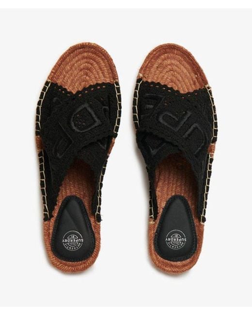 Superdry Black & Co Espadrille Cross Strap Sliders