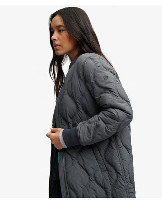 Superdry Gray Longline Onion Quilt Liner Jacket