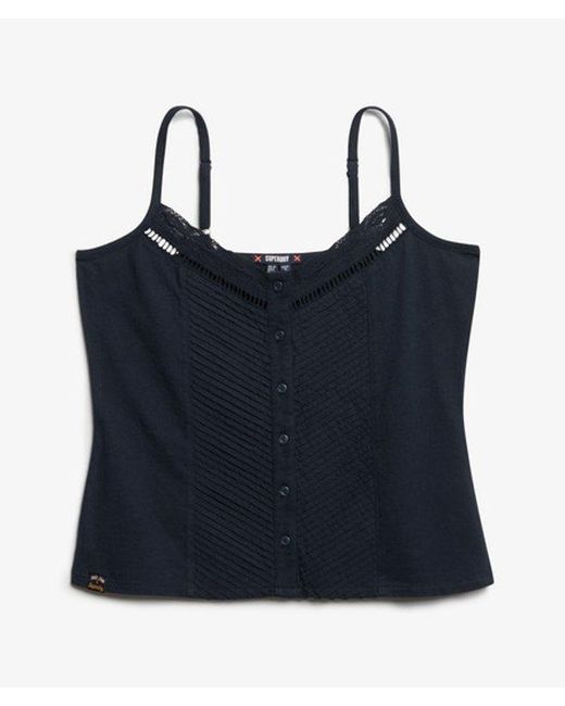 Superdry Blue & Co Lace Button Through Cami Top