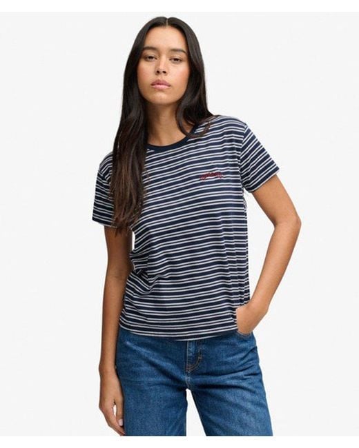 Superdry Blue & Co Essential Logo Striped Fitted T-shirt