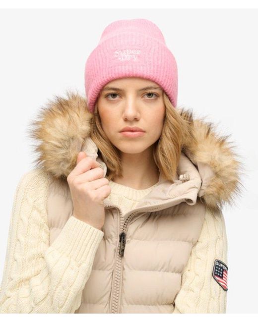 Superdry Pink & Co Soft Rib Knit Beanie Hat
