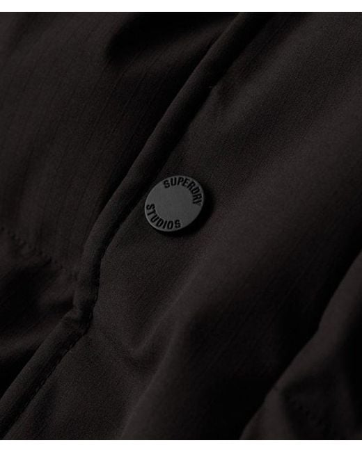 Superdry Black & Co Classic Logo Badge Long Hooded Puffer Coat for men