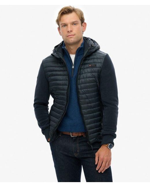 Superdry Blue Hooded Storm Fleece Hybrid Jacket for men