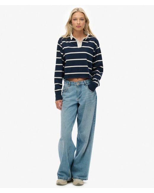 Superdry Blue & Co Athletic Essentials Cropped Stripe Rugby Top