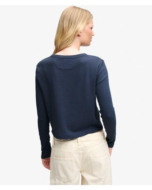 Superdry Blue Athletic Essential Waffle Button Long Sleeve Top