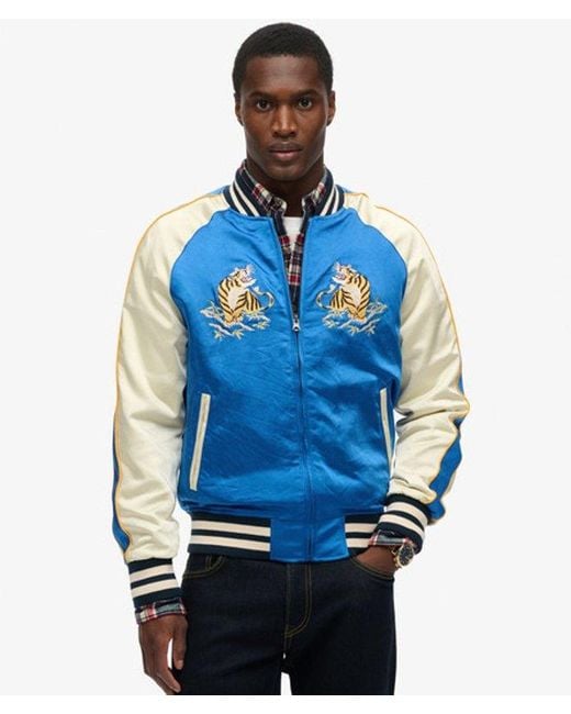 Superdry Blue & Co Fully Lined Embroidered Sukajan Bomber Jacket for men