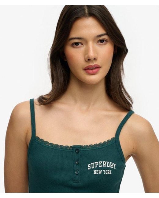 Superdry Green Athletic Essentials Embroidered Button Cami Top