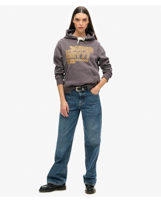 Superdry Gray & Co Ladies Classic Embroidered Logo Retro Glitter Hoodie