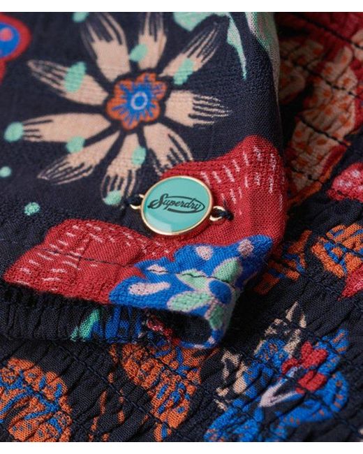 Superdry Kort Geweven Topje Met Uitsnijdingen in het Blue