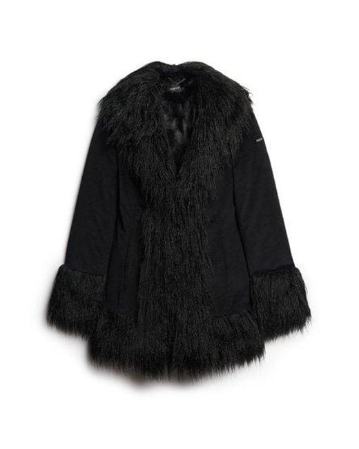 Superdry Black Faux Fur Lined Afghan Coat