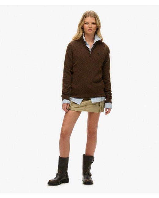 Superdry Gebreide Essential Trui Met Borduursel En Halve Rits in het Brown