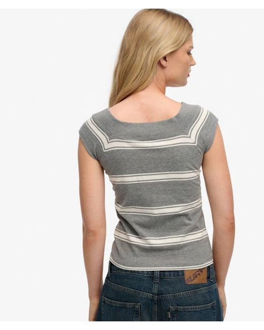 Superdry Gray Athletic Off Shoulder Pattern Top