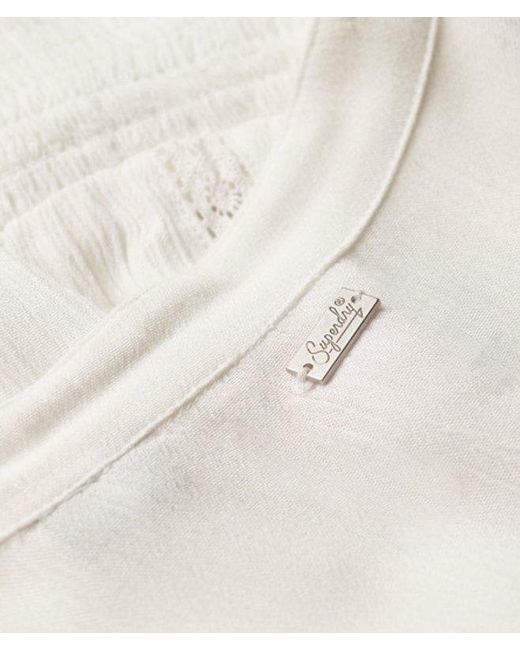 Superdry White & Co Long Sleeve Lace Trim Smocked Blouse