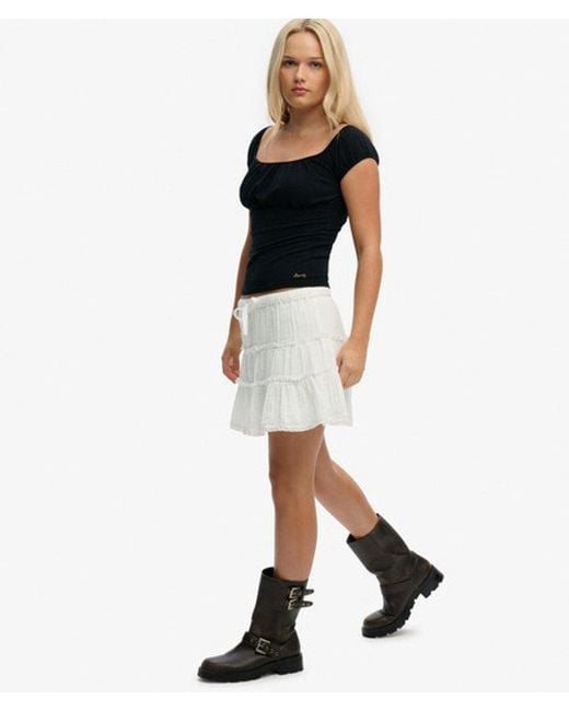 Superdry White & Co Cheesecloth Tiered Mini Skirt