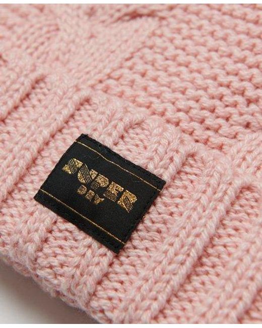 Superdry Pink Cable Knit Beanie Hat