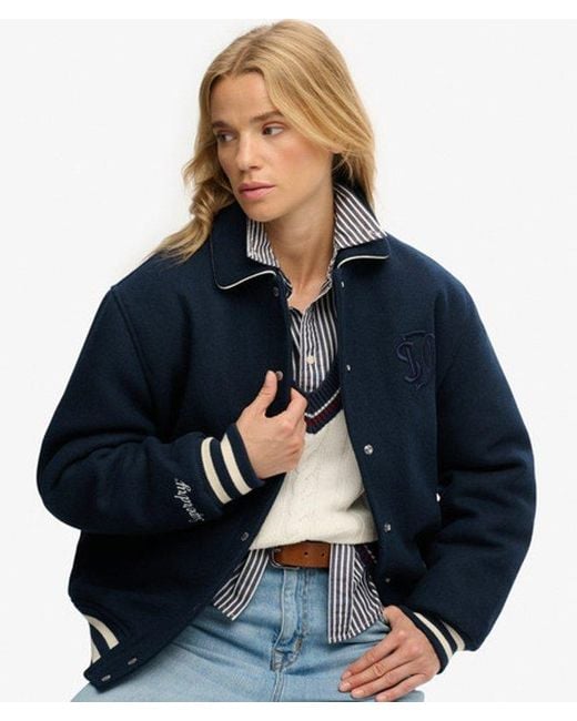 Superdry Blue Country Club Wool Bomber Jacket