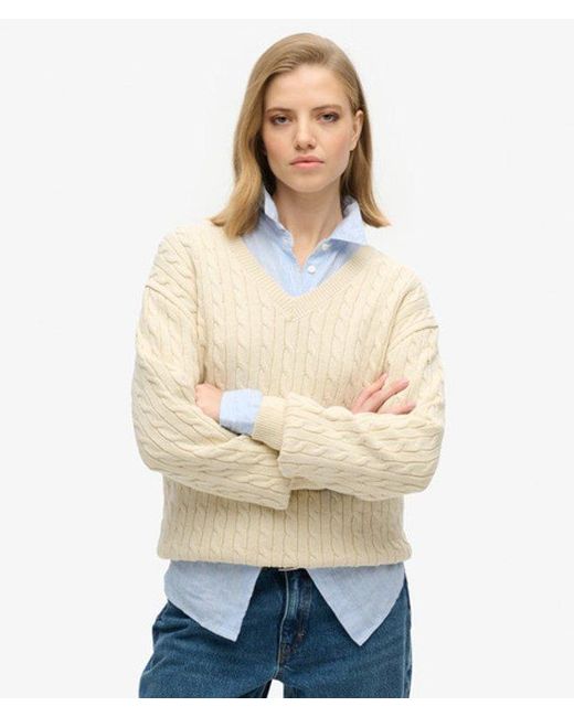 Superdry Natural & Co Oversized V Neck Cable Knit Jumper
