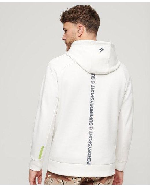 Superdry White Loose Fit Embroidered Logo Sport Tech Hoodie for men