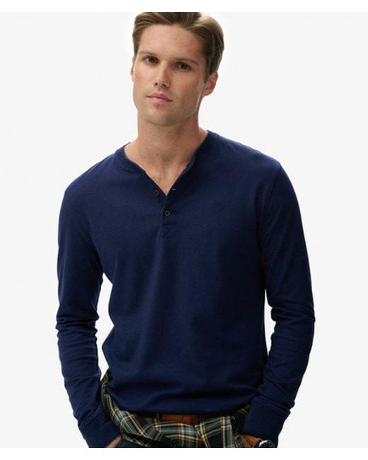 Superdry Blue Classic Essential Grandad Top for men