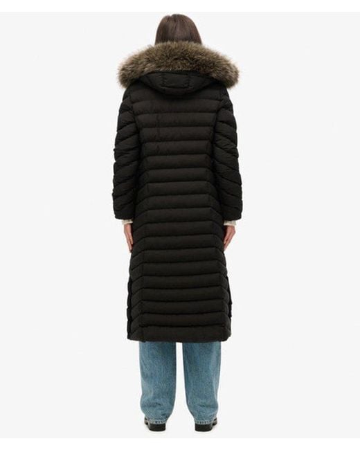 Veste longue à capuche en fausse fourrure fuji Superdry en coloris Black