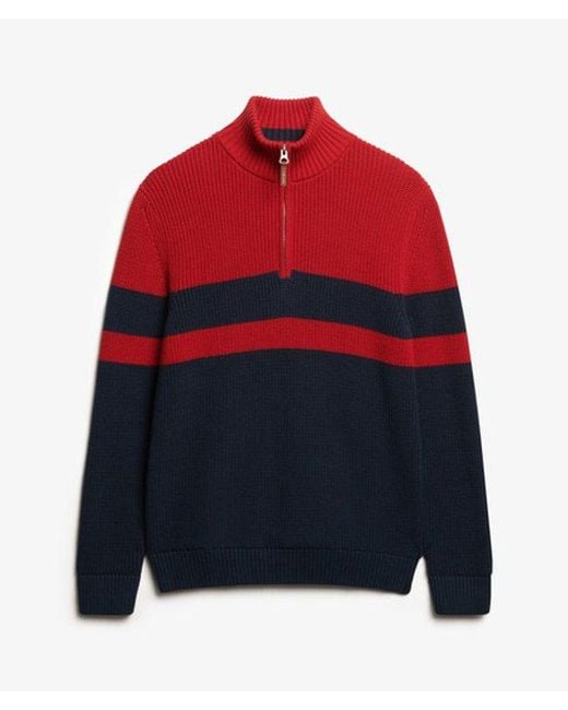Superdry Red Cotton Classic Stripe Half-Zip Jumper for men