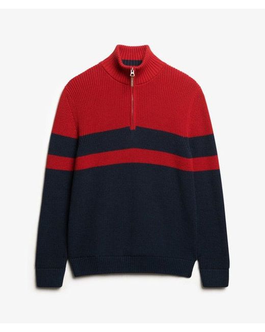 Superdry Red Oversized Cotton Classic Stripe Half-zip Jumper