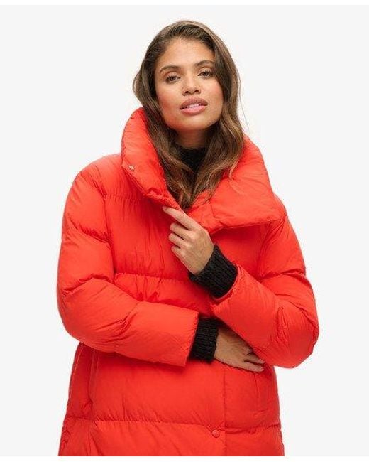 Superdry Red Longline Puffer Coat