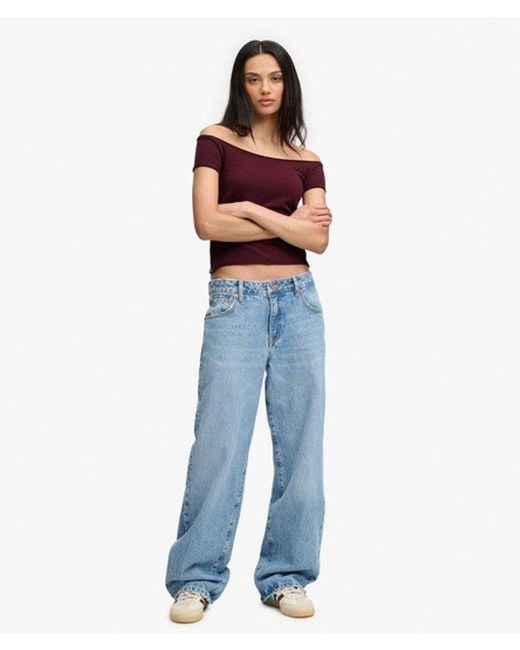 Superdry Red & Co Bardot Short Sleeve Off Shoulder Top