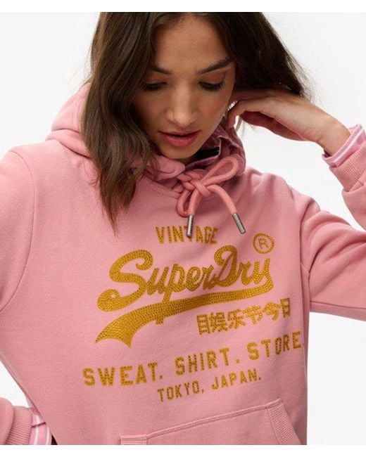 Superdry Pink Embellished Vintage Logo Relaxed Hoodie