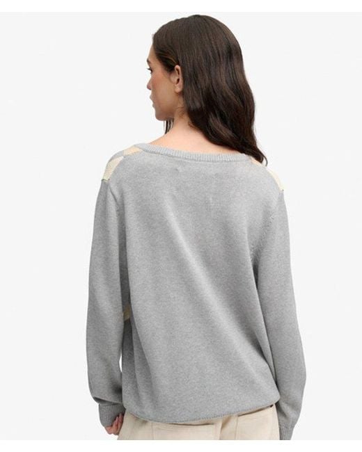 Superdry Gray & Co V-neck Argyle Jumper