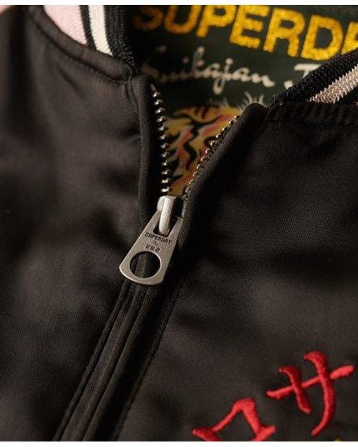 Superdry Black Fully Lined Embroidered Sukajan Bomber Jacket
