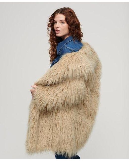 Superdry Blue Mid Length Faux Fur Coat