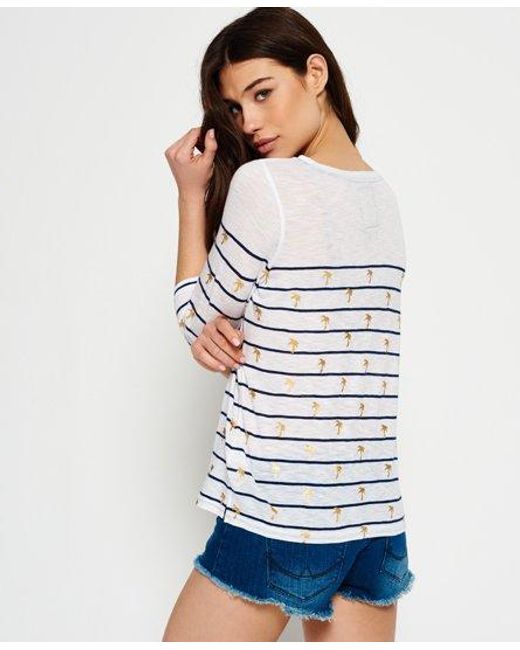 Superdry White Conversational Breton Top Stripe Palm