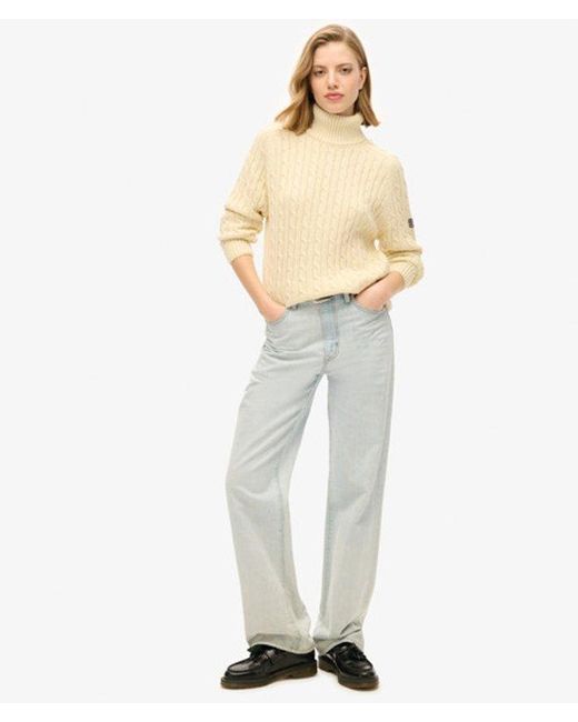 Superdry Natural & Co Cable Knit Slouchy Roll Neck Jumper