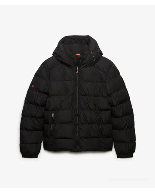 Superdry Black & Co Classic Embroidered Logo Hooded Sports Puffer Jacket for men
