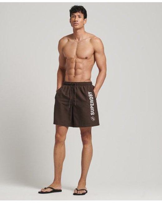 Superdry Brown Code Applique 19 Inch Recycled Swim Short for men