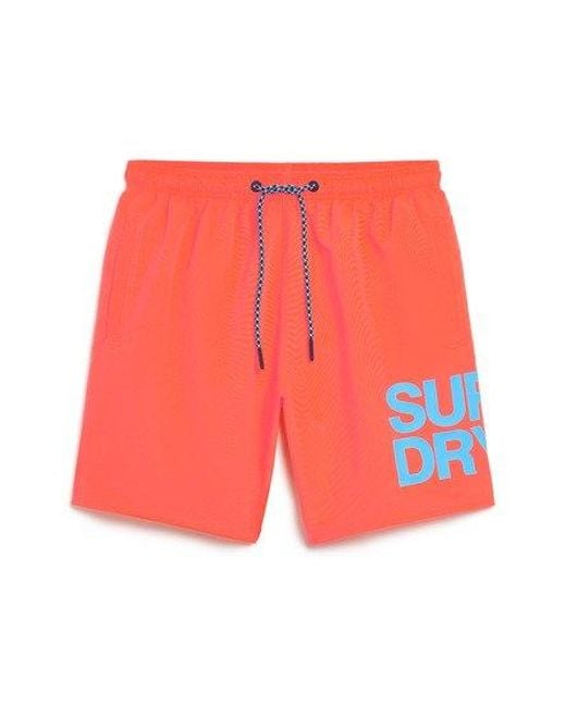 Short de bain sportswear logo recyclé longueur 43 cm Superdry pour homme en coloris Red